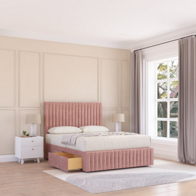 Sloomy 4Ft6 Madison Divan Bed Base Pink Plush ,no Drawers12" Footboard & 26" Struts HeadboardDouble from B&Q