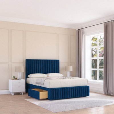 Sloomy 4Ft6 Madison Divan Bed Base Navy Plush ,no Drawers12" Footboard & 26" Struts HeadboardDouble from B&Q