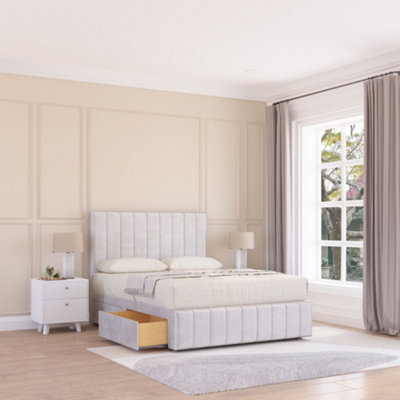Sloomy 5Ft California Divan Bed Base Silver Plush ,2 Drawers12" Footboard & 26" Struts HeadboardKing from B&Q