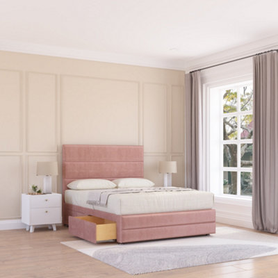 Sloomy 4Ft6 Monaco Divan Bed Base Pink Plush ,2 Drawers12" Footboard & 26" Struts HeadboardDouble from B&Q