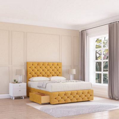 Sloomy 4Ft6  Watson Divan Bed Base Mustard Plush ,4 Drawers12" Footboard & 26" Struts HeadboardDouble from B&Q