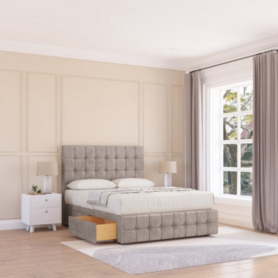 Sloomy 5Ft Berlin Divan Bed Base Pebble Plush ,4 Drawers12" Footboard & 26" Struts HeadboardKing from B&Q