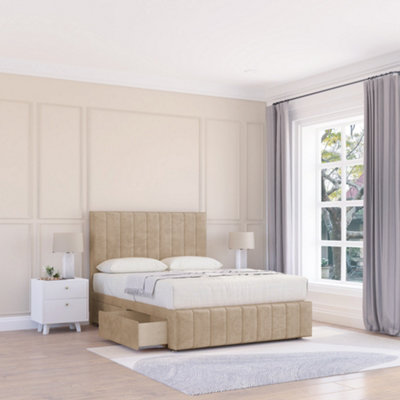 Sloomy 3Ft California Divan Bed Base Cream Plush ,no Drawers12" Footboard & 54" Floor Standing HeadboardSingle from B&Q