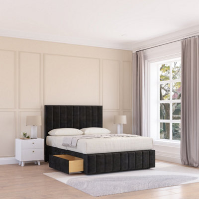 Sloomy 3Ft California Divan Bed Base Black Plush ,no Drawers12" Footboard & 54" Floor Standing HeadboardSingle from B&Q