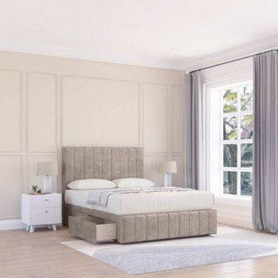 Sloomy 6Ft California Divan Bed Base Pebble Plush ,no Drawers12" Footboard & 54" Floor Standing HeadboardSuper King from B&Q
