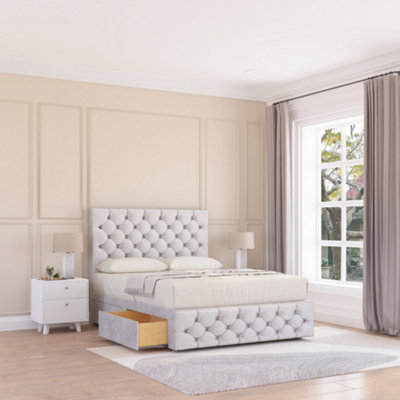 Sloomy 4Ft6  Watson Divan Bed Base Silver Plush ,no Drawers12" Footboard & 54" Floor Standing HeadboardDouble from B&Q