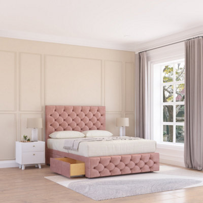Sloomy 3Ft Watson Divan Bed Base Pink Plush ,no Drawers12" Footboard & 54" Floor Standing HeadboardSingle from B&Q