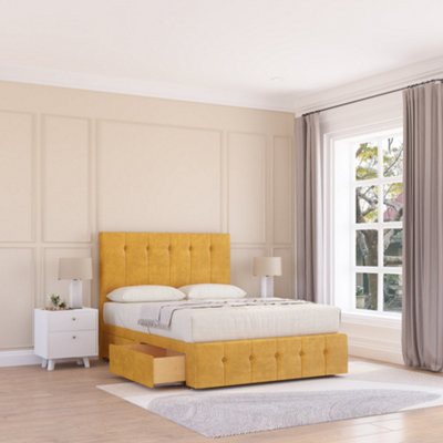 Sloomy 4Ft Cambridge Divan Bed Base Mustard Plush ,no Drawers12" Footboard & 54" Floor Standing HeadboardSmall Double from B&Q