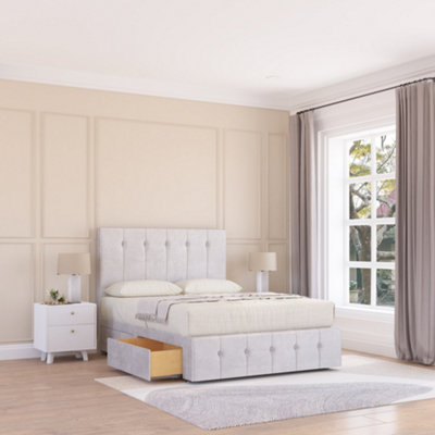 Sloomy 4Ft Cambridge Divan Bed Base Silver Plush ,no Drawers12" Footboard & 54" Floor Standing HeadboardSmall Double from B&Q