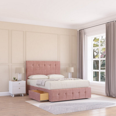 Sloomy 4Ft Cambridge Divan Bed Base Pink Plush ,no Drawers12" Footboard & 54" Floor Standing HeadboardSmall Double from B&Q