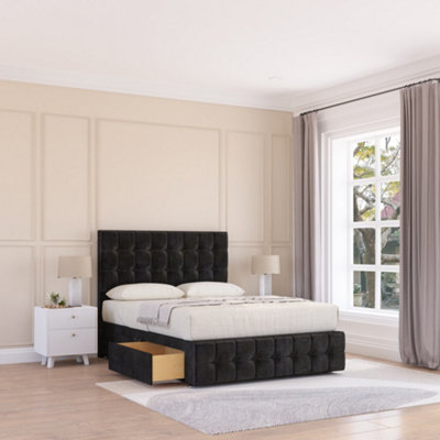 Sloomy 4Ft6 Berlin Divan Bed Base Black Plush ,no Drawers12" Footboard & 54" Floor Standing HeadboardDouble from B&Q