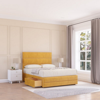 Sloomy 5Ft Monaco Divan Bed Base Mustard Plush ,no Drawers12" Footboard & 54" Floor Standing HeadboardKing from B&Q