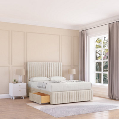Sloomy 2Ft6 Madison Divan Bed Base Cream Plush ,no Drawers12" Footboard & 54" Floor Standing HeadboardSmall Single from B&Q