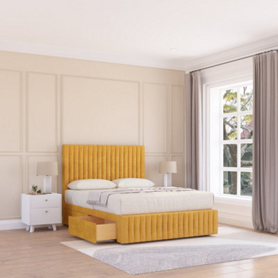 Sloomy 4Ft6 Madison Divan Bed Base Mustard Plush ,no Drawers12" Footboard & 54" Floor Standing HeadboardDouble from B&Q