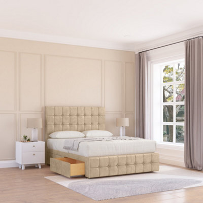 Sloomy 4Ft Berlin Divan Bed Base Almond Coinston ,4 Drawers12" Footboard & 54" Floor Standing HeadboardSmall Double from B&Q