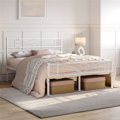 B&Q -  White 4Ft6 Double Metal Bed Frame With Cloud-Inspired Design Headboard