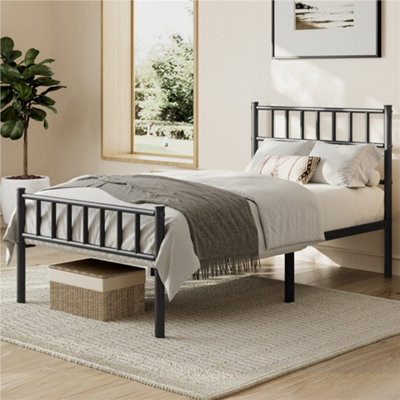 Yaheetech Black 3Ft Single Metal Bed Frame With Slatted Headboard And Footboard from B&Q