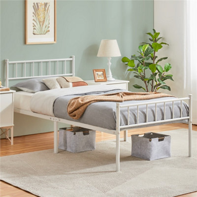 Yaheetech White 3Ft Single Metal Bed Frame With Slatted Headboard And Footboard from B&Q