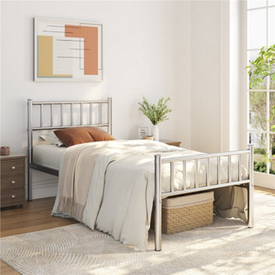 Yaheetech Silver 3Ft Single Metal Bed Frame With Slatted Headboard And Footboard from B&Q