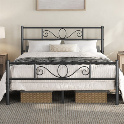 Yaheetech Black 4Ft6 Double Metal Bed Frame With Scroll Design Headboard And Footboard from B&Q