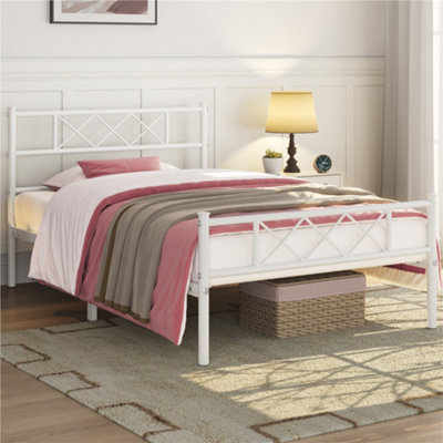 Yaheetech White 3Ft Single Simple Metal Bed Frame With Cross-Design Headboard & Footboard from B&Q