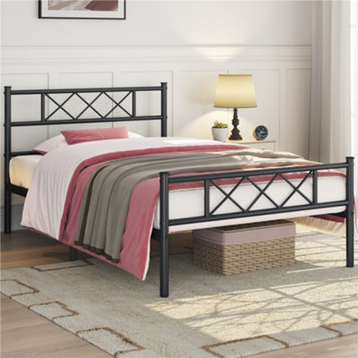 Yaheetech Black 3Ft Single Simple Metal Bed Frame With Cross-Design Headboard & Footboard from B&Q
