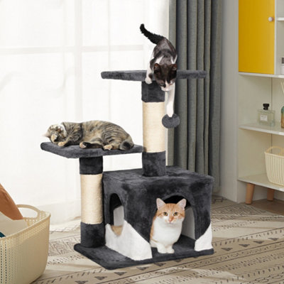 Yaheetech Dark Grey/white 69Cm Cat Tree Tower With Condo & Perches & Scratching Posts Cat Activity Center For Kittens from B&Q
