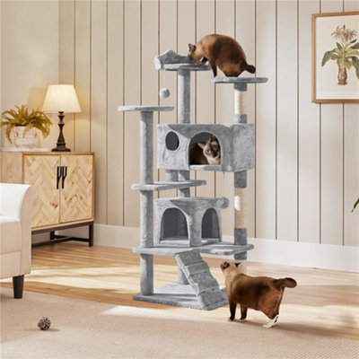 Yaheetech Light Grey 137Cm Multilevel Cat Tree Tower With Scratching Posts And 2 Condos from B&Q