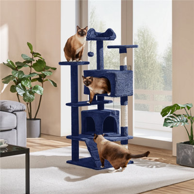 Yaheetech Navy Blue 137Cm Cat Tree Tower With Condos & Dangling Balls & Scratching Posts from B&Q