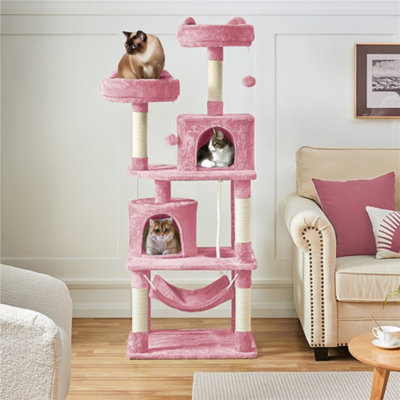 Yaheetech Pink 158Cm Multilevel Cat Tree Tower With 2 Condos & Scratching Post from B&Q