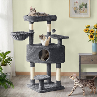Yaheetech Dark Grey 117Cm Cat Tree Cat Climbing Tower With Perch & Basket & Scratching Posts from B&Q