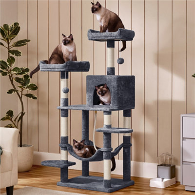 Yaheetech Dark Grey 150Cm Multilevel Cat Tower Large Cat Tree With Condo & Plush Perch & Scratching Post from B&Q