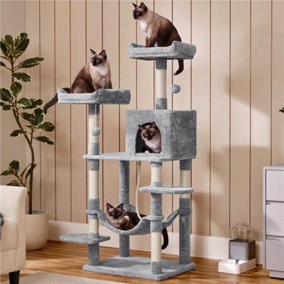Yaheetech Light Grey 150Cm Multilevel Cat Tower Large Cat Tree With Condo & Plush Perch & Scratching Post from B&Q
