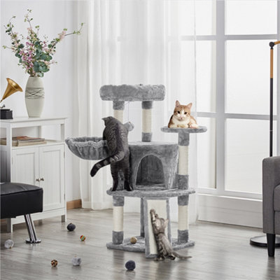 Yaheetech Light Grey 107Cm Cat Tree Cat Climbing Tower With Condo Basket For Small Medium Cats from B&Q