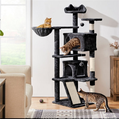 Yaheetech Black 144.5Cm Cat Tree Tower With Condos & Dangling Balls & Platforms from B&Q
