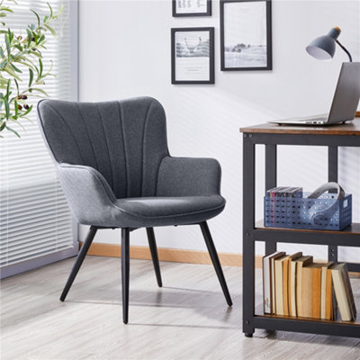 Yaheetech Grey Modern Pleated Curved Back Fabric Accent Chair Upholstered Armchair from B&Q
