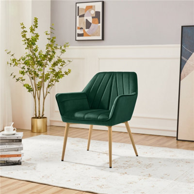 Yaheetech Green Velvet Tufted Accent Chair Armchair With Metal Legs from B&Q