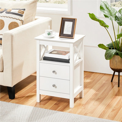 Yaheetech White Bedside Table With 2 Drawers & 1 Open Storage Shelf from B&Q