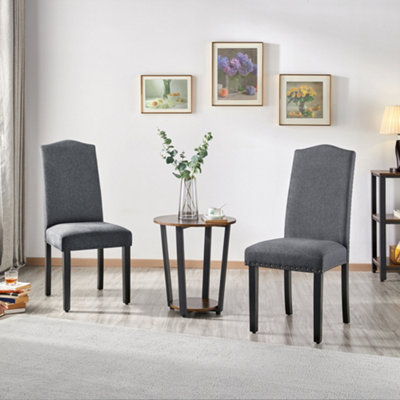 Yaheetech Set Of 2 Dark Grey Classic Fabric Upholstered Dining Chair With Nailhead Trim from B&Q