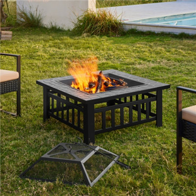 Yaheetech Outdoor Square Fire Pit With Cover And Poker Patio Garden Backyard Camping Heater Log Burner from B&Q