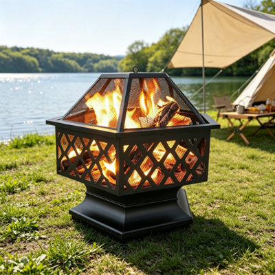 Yaheetech Heavy Duty Hex Fire Pit With Mesh Poker Sides Patio Garden Backyard Outdoor Camping Heater Log Burner from B&Q