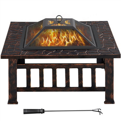 Yaheetech Copper Outdoor Square Fire Pit With Cover And Poker from B&Q