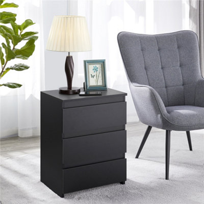 Yaheetech Black 3-Drawer Bedside Table Vertical End Table Large Capacity Nightstand from B&Q