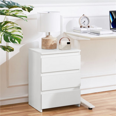 Yaheetech White 3-Drawer Bedside Table Vertical End Table Large Capacity Nightstand from B&Q