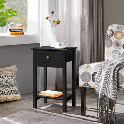 Yaheetech 2Pcs Black High Quality Wood Bedside End Table Nightstand With Drawer from B&Q