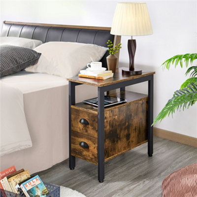 Yaheetech Rustic Brown Bedside Table Vintage Side Table Nightstand With 2 Drawers from B&Q