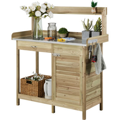 Yaheetech Light Green Outdoor Potting Bench Table With Drawer/open Shelf from B&Q