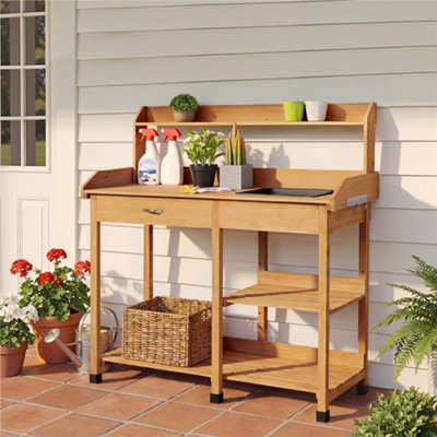 Yaheetech Wood Outdoor Potting Bench Table With Sink Drawer Rack Shelves from B&Q