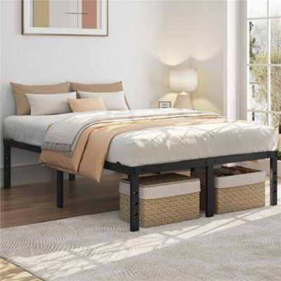 Yaheetech Black 4Ft6 Double Metal Bed Frame With Heavy Duty Steel Slat Support36Cm