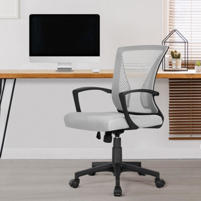 Yaheetech Light/Grey Ergonomic Mesh Office Chair With Mid-Back 360 Degree Rolling Casters Height Adjustable